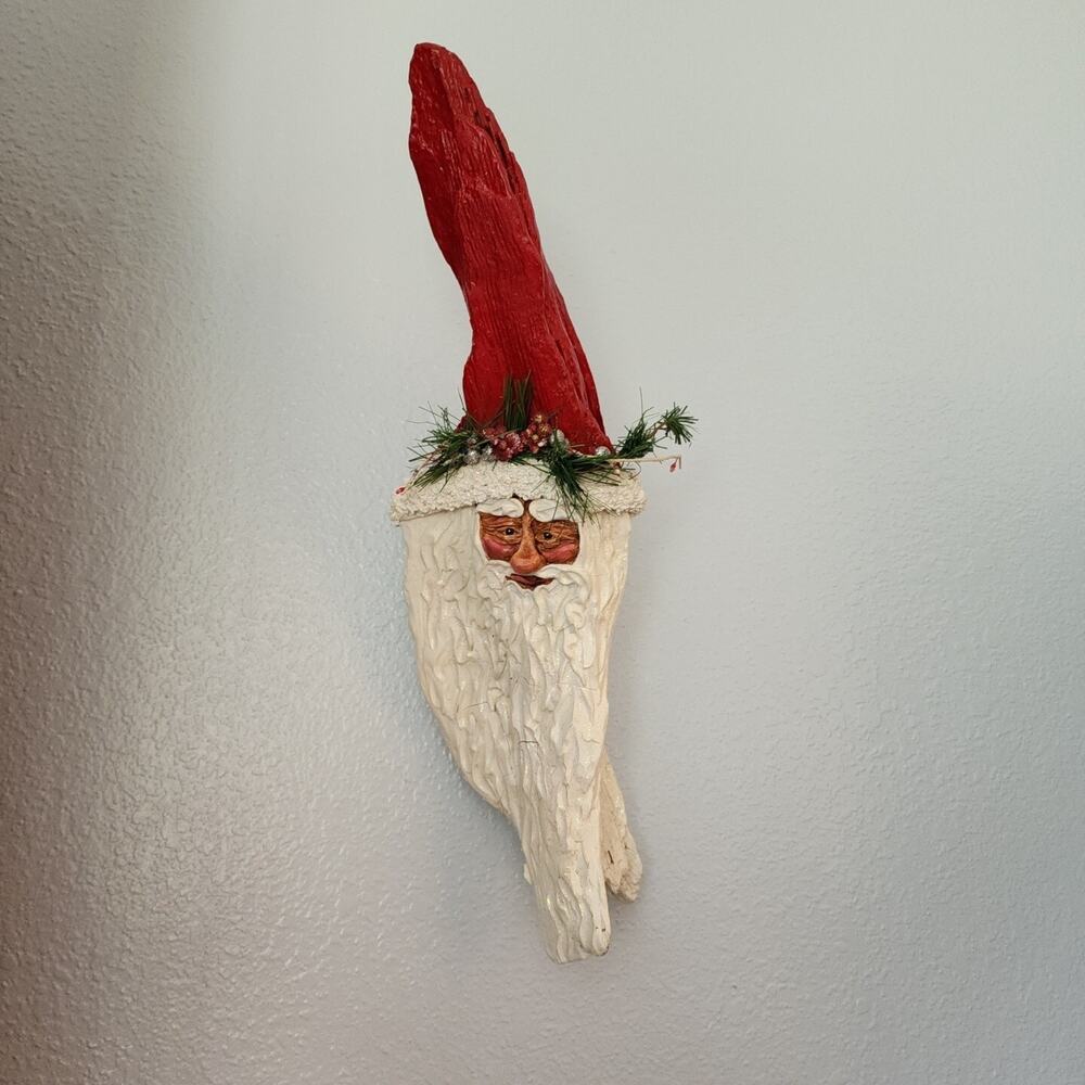 Folk Art Driftwood Santa 18 " Wall Hanging Hand Crafted Christmas Decor Unique